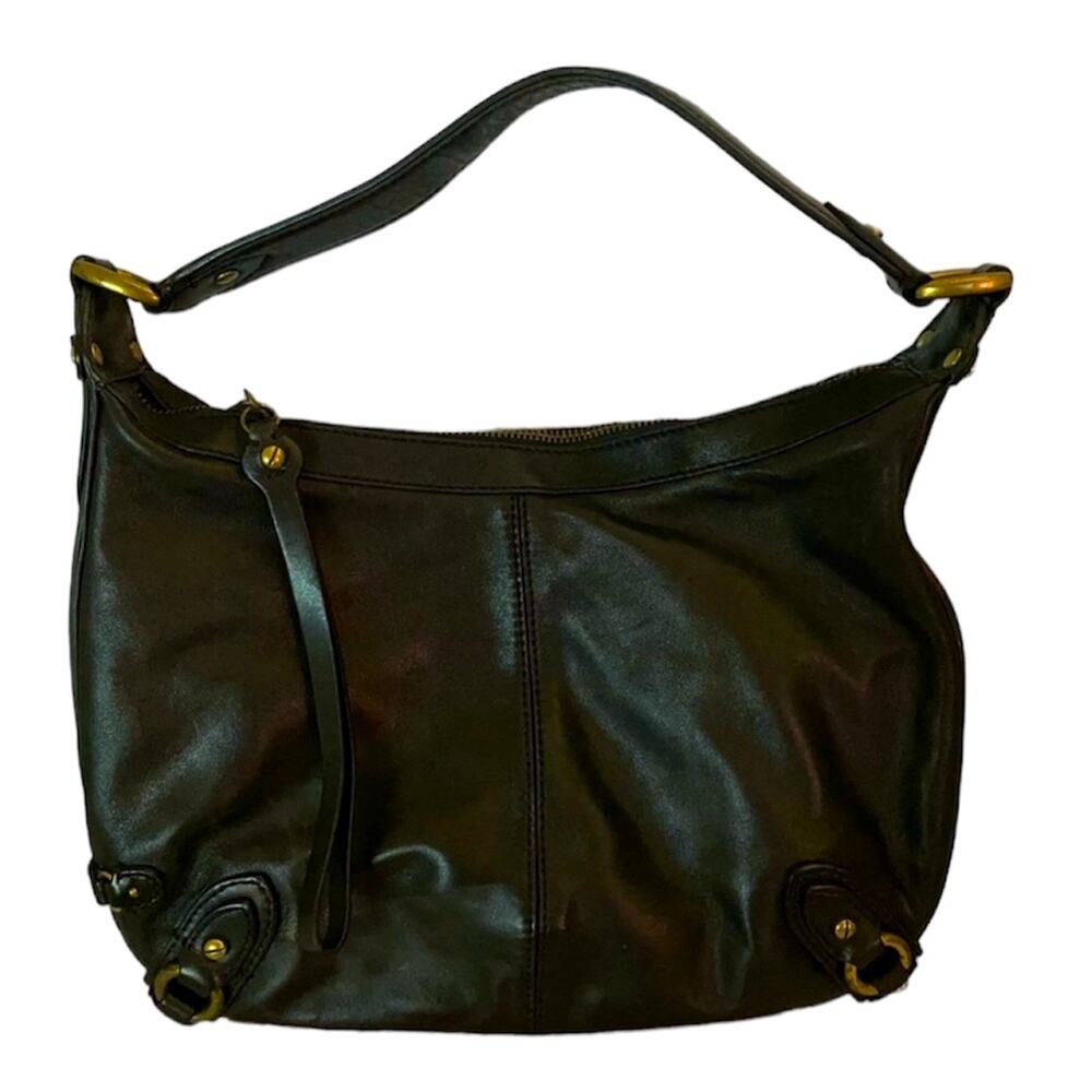 Vintage Cole Haan black leather handbag saddle bag bucket bag slip pockets
